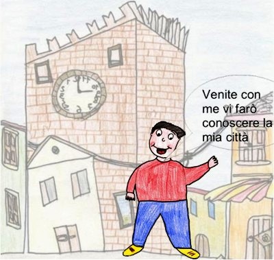 imagine di un bambino che invita a conoscere la città